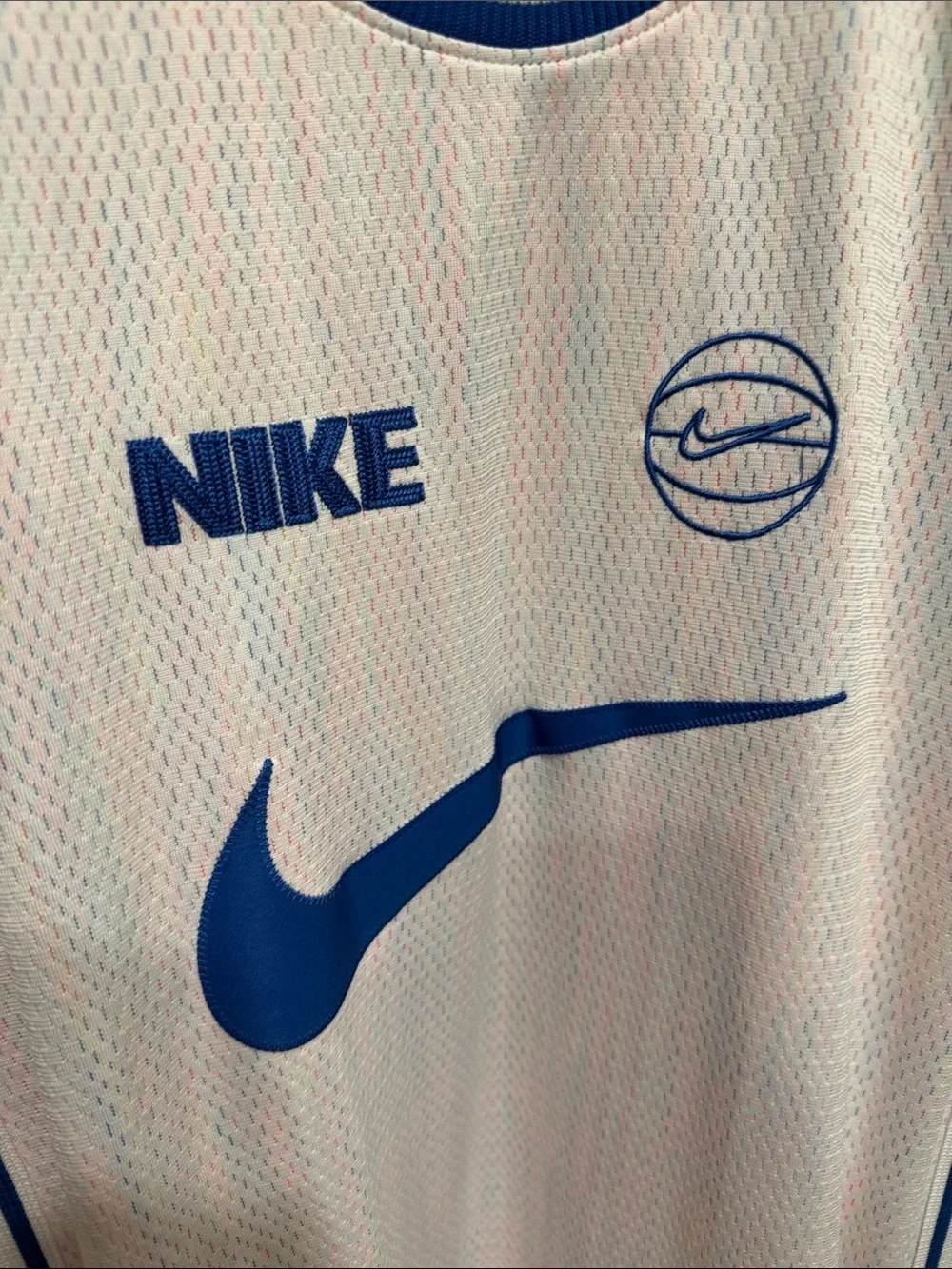 Nike White and Blue Men's Mesh Basketball Tank
